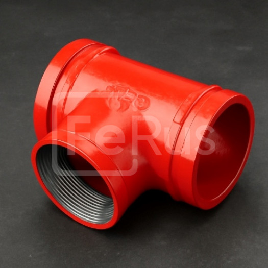 Переходной тройник под резьбу грувлок ковкий чугун ДУ 150x50 (ДН 168x60) 6x2